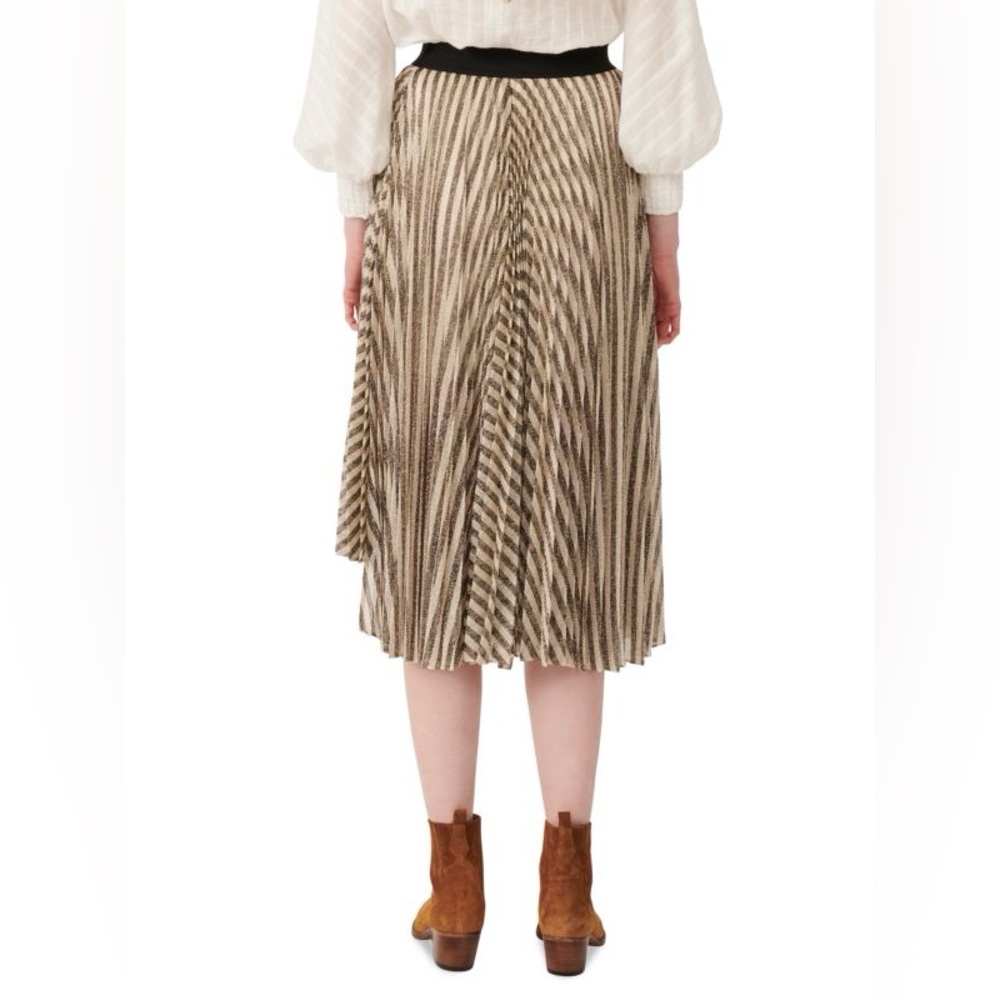 MAJE Jungla Striped Lurex Asymmetrical Hem Midi Skirt